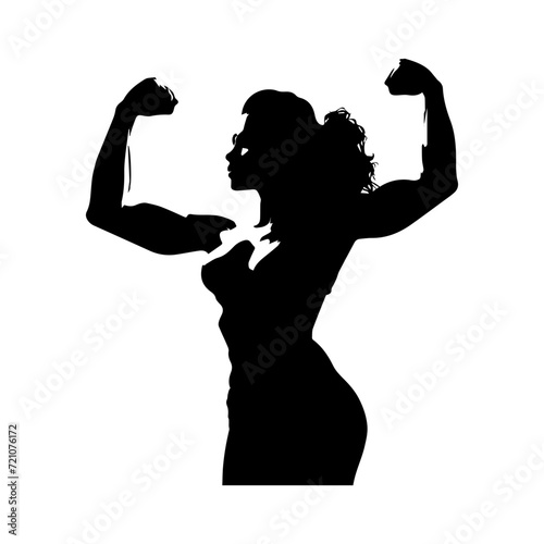 Silhouette of a muscular woman flexing her arms
