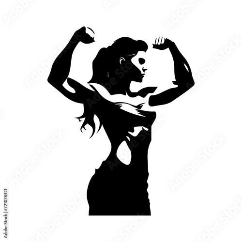 Silhouette of a muscular woman flexing her arms
