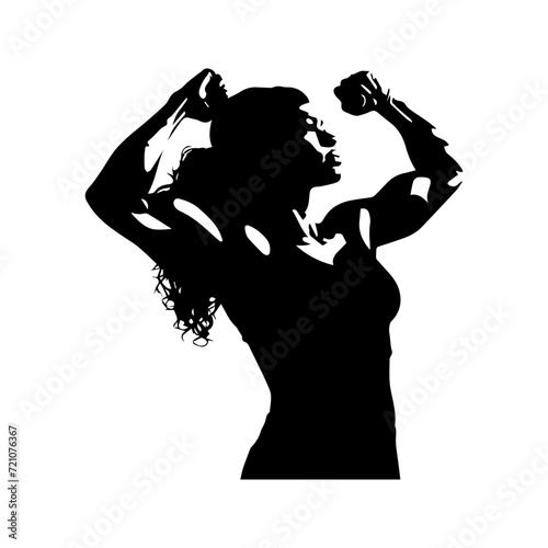 Silhouette of a muscular woman flexing her arms