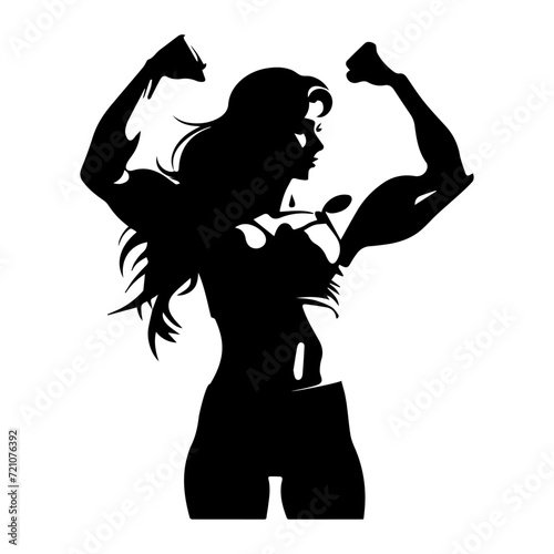 Silhouette of a muscular woman flexing her arms
