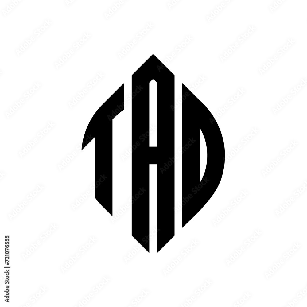 TAD circle letter logo design with circle and ellipse shape. TAD ellipse letters with typographic style. The three initials form a circle logo. TAD circle emblem abstract monogram letter mark vector. TAD circle letter logo design with circle and ellipse shape. TAD ellipse letters with typographic style. The three initials form a circle logo. TAD circle emblem abstract monogram letter mark vector.
