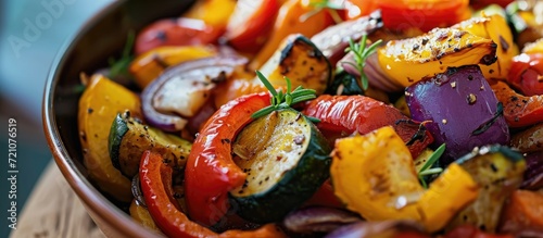 Close up of traditional vegetarian Tian Provencal casserole with assorted veggies.