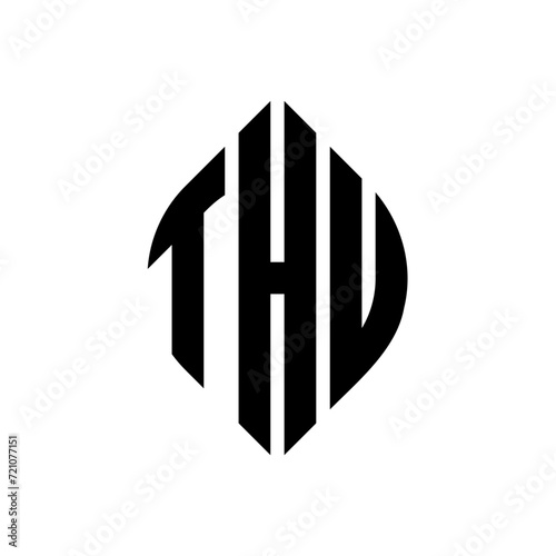 THU circle letter logo design with circle and ellipse shape. THU ellipse letters with typographic style. The three initials form a circle logo. THU circle emblem abstract monogram letter mark vector.