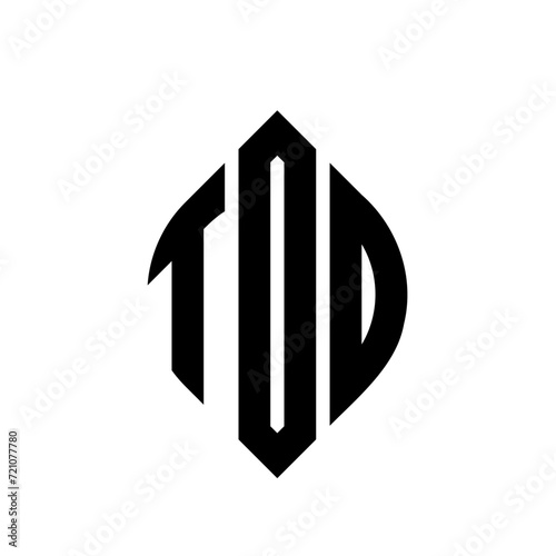 TOD circle letter logo design with circle and ellipse shape. TOD ellipse letters with typographic style. The three initials form a circle logo. TOD circle emblem abstract monogram letter mark vector.