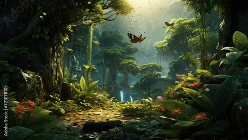 Rain-kissed Haven: Forest Delights with Fluttering Butterflies