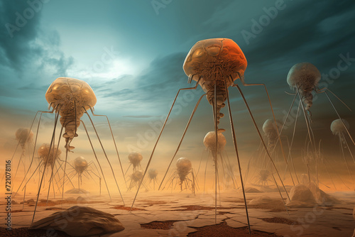 Abstract army of bacteriophages photo
