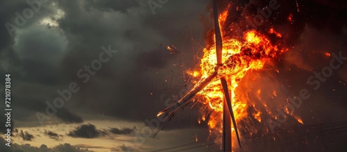 Wind turbine catches fire due to lightning strike photo