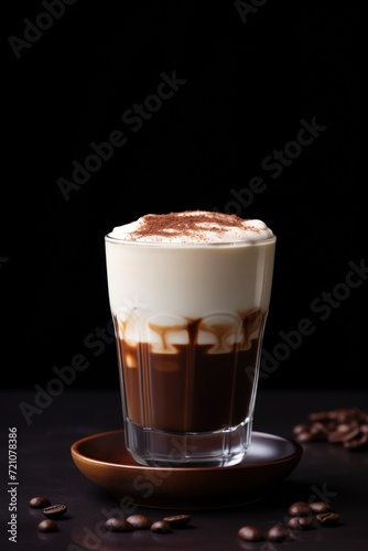 Mocha Coffee in Glass on Table Top AI Generated