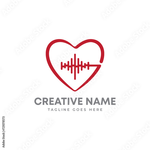 Creative musical  logo with Love heart sign and sound symbol