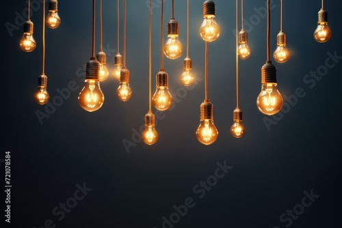 Creative Concept of Multiple Light Bulbs Floating Randomly AI Generated