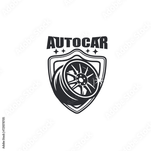 car wheel rim emblem shield monochrome logo vector graphic illustration