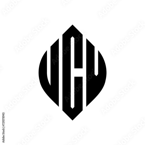 UCV circle letter logo design with circle and ellipse shape. UCV ellipse letters with typographic style. The three initials form a circle logo. UCV circle emblem abstract monogram letter mark vector. photo
