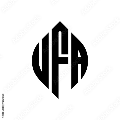 UFA circle letter logo design with circle and ellipse shape. UFA ellipse letters with typographic style. The three initials form a circle logo. UFA circle emblem abstract monogram letter mark vector.