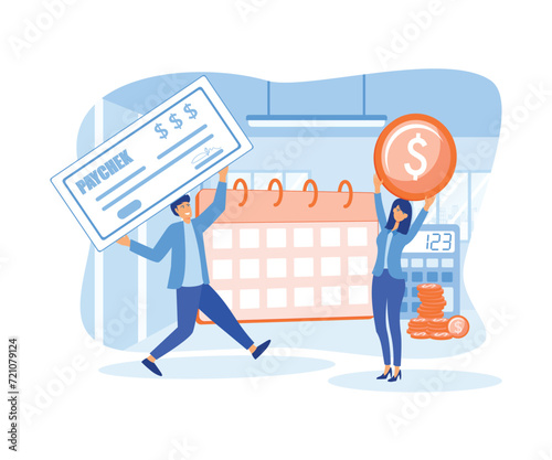 Payroll. Calendar with payday. Tax-free income. Payroll cash, payroll tax deposit, payroll software concept. flat vector modern illustration 