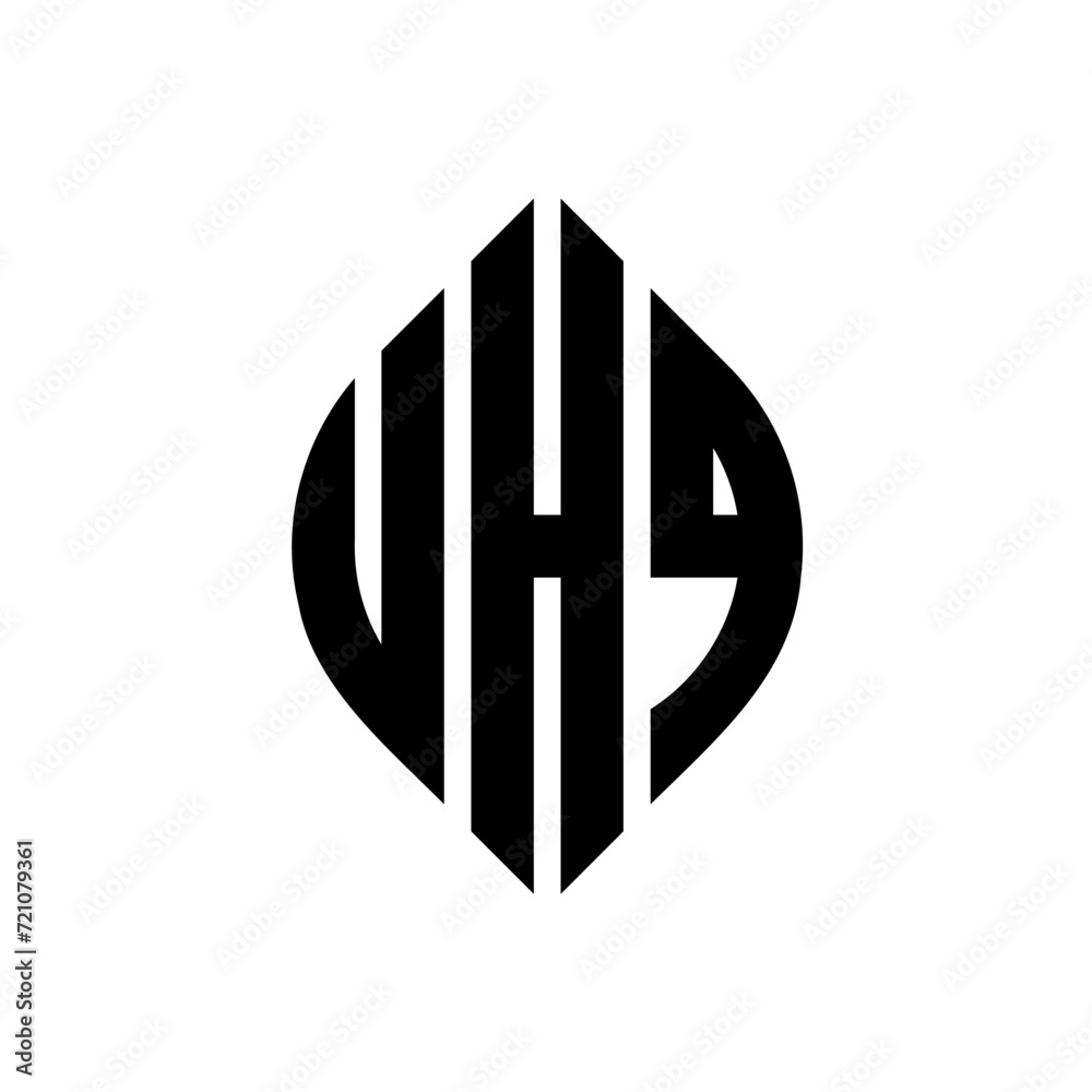 UHQ circle letter logo design with circle and ellipse shape. UHQ ellipse letters with typographic style. The three initials form a circle logo. UHQ circle emblem abstract monogram letter mark vector.