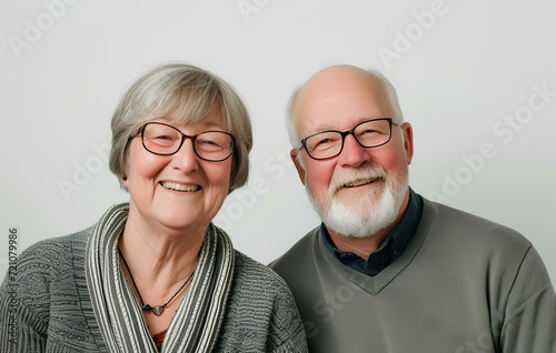 joyful smiling senior couple, isolated on minimalistic modern studio background. generative AI