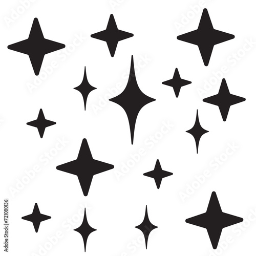 Shine icons set. Star icons. Twinkling stars. Symbols of sparkle, glint, gleam, etc. Christmas vector symbols isolated white background