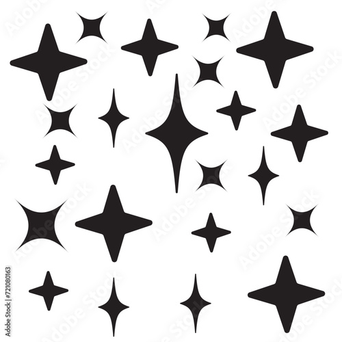 Shine icons set. Star icons. Twinkling stars. Symbols of sparkle  glint  gleam  etc. Christmas vector symbols isolated white background