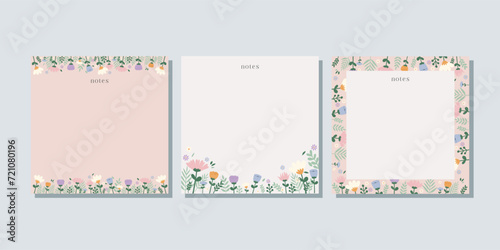 Spring memo notes concept print template. Pastel flat illustration. For spring letter, scrapbooking, invitation, greeting card. A4 format