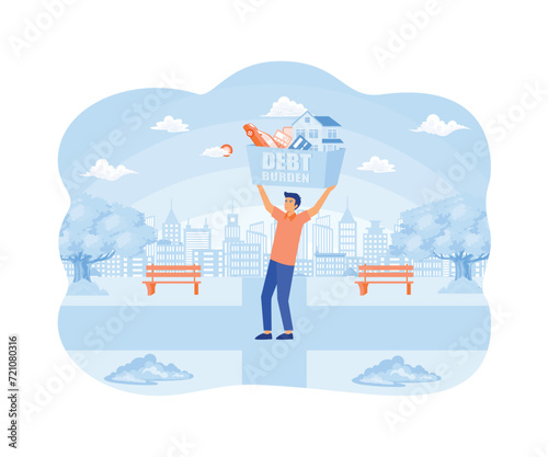 Businessman carrying heavy debt burden.  flat vector modern illustration 