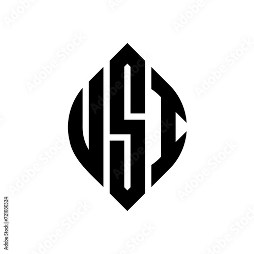 USI circle letter logo design with circle and ellipse shape. USI ellipse letters with typographic style. The three initials form a circle logo. USI circle emblem abstract monogram letter mark vector.