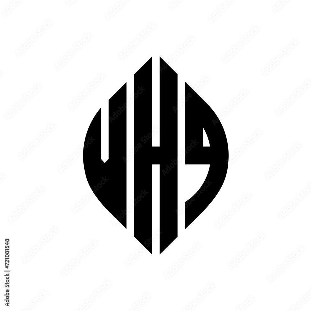 VHQ circle letter logo design with circle and ellipse shape. VHQ ellipse letters with typographic style. The three initials form a circle logo. VHQ circle emblem abstract monogram letter mark vector.