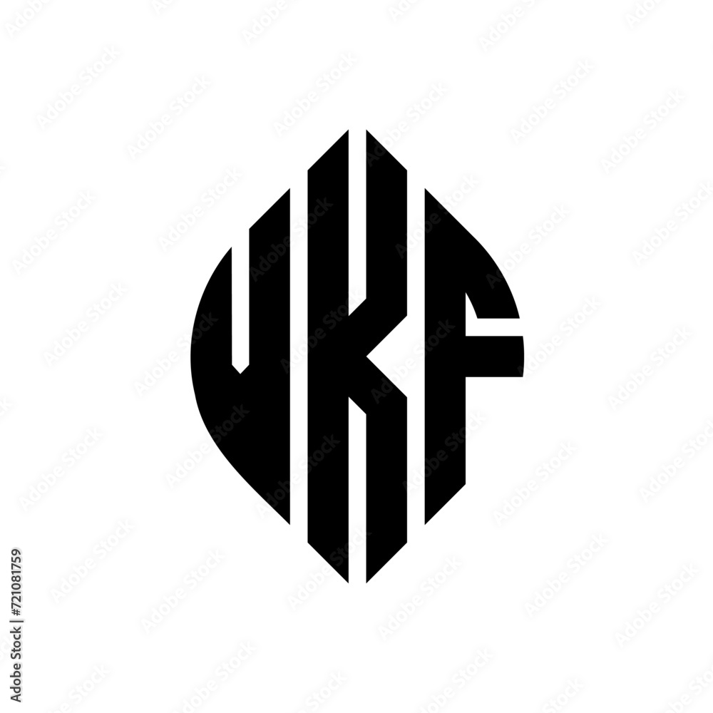 VKF circle letter logo design with circle and ellipse shape. VKF ellipse letters with typographic style. The three initials form a circle logo. VKF circle emblem abstract monogram letter mark vector.