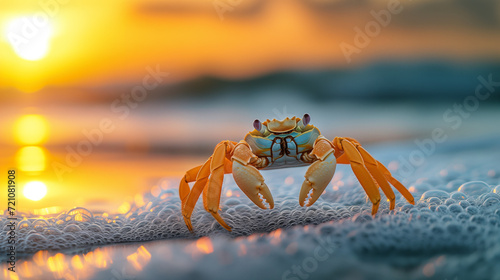 Crab on the beach at sunset. Sea life concept.  © An