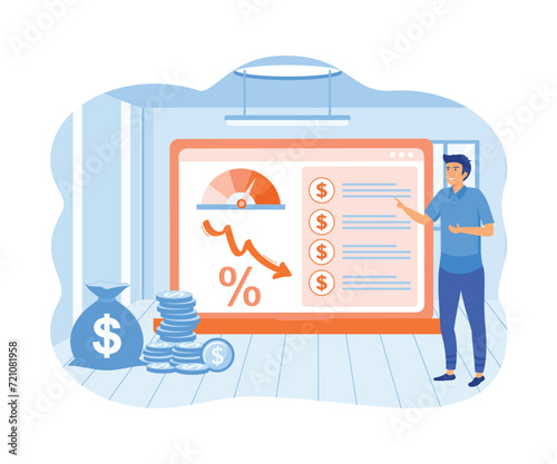 Cost optimization online services or platforms. Financial and marketing strategy ideas. Cost reduction and income balance. Online cost optimization. flat vector modern illustration