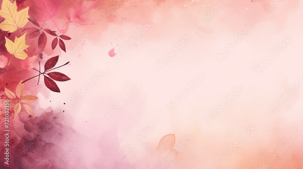 colorful autumn leaves on pink  background
