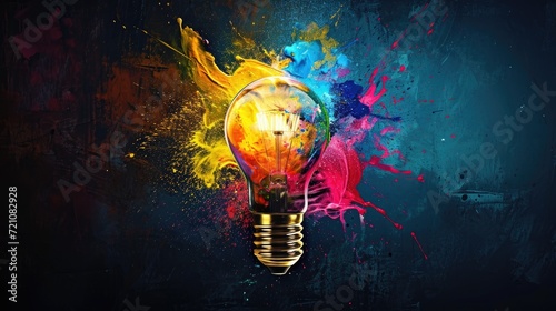 Unique idea visualization with a paint-made lightbulb, embodying creativity, Ai Generated