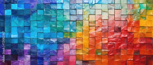 Abstract  colorful grunge mosaic of square ceramic tiles  mirrored for textured wall backgrounds  Ai Generated