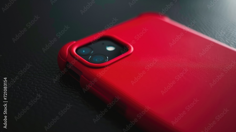 Zoomed view of a cellphone with a striking red case, Ai Generated Zoomed view of a cellphone with a striking red case, Ai Generated