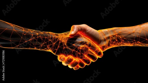 Orange wireframe handshake representing an agreement concept, Ai Generated photo
