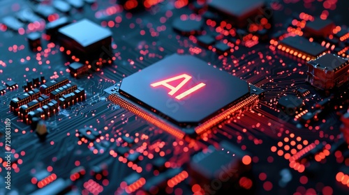Advanced AI computer microprocessor integrated into circuit board, Ai Generated
