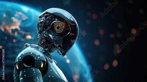 A robot AI, powered by artificial intelligence, in harmony with the Earth, symbolizing technology for the planet, Ai Generated © Crazy Juke