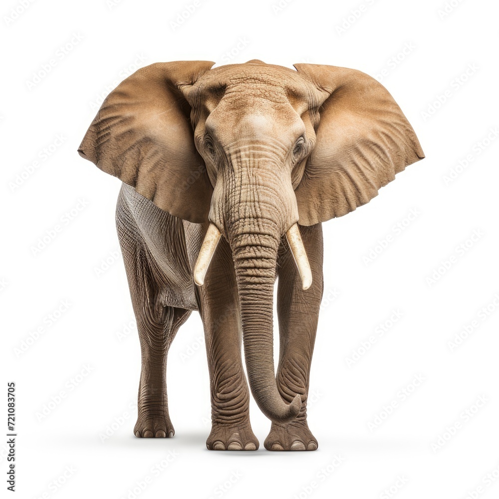 Obraz premium A detailed image of an elephant, set in sharp relief by a white backdrop, Ai Generated