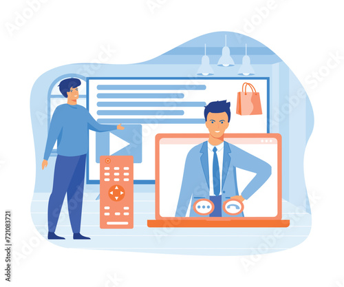 Modern television technology metaphors set. Smart TV, content, apps. flat vector modern illustration 