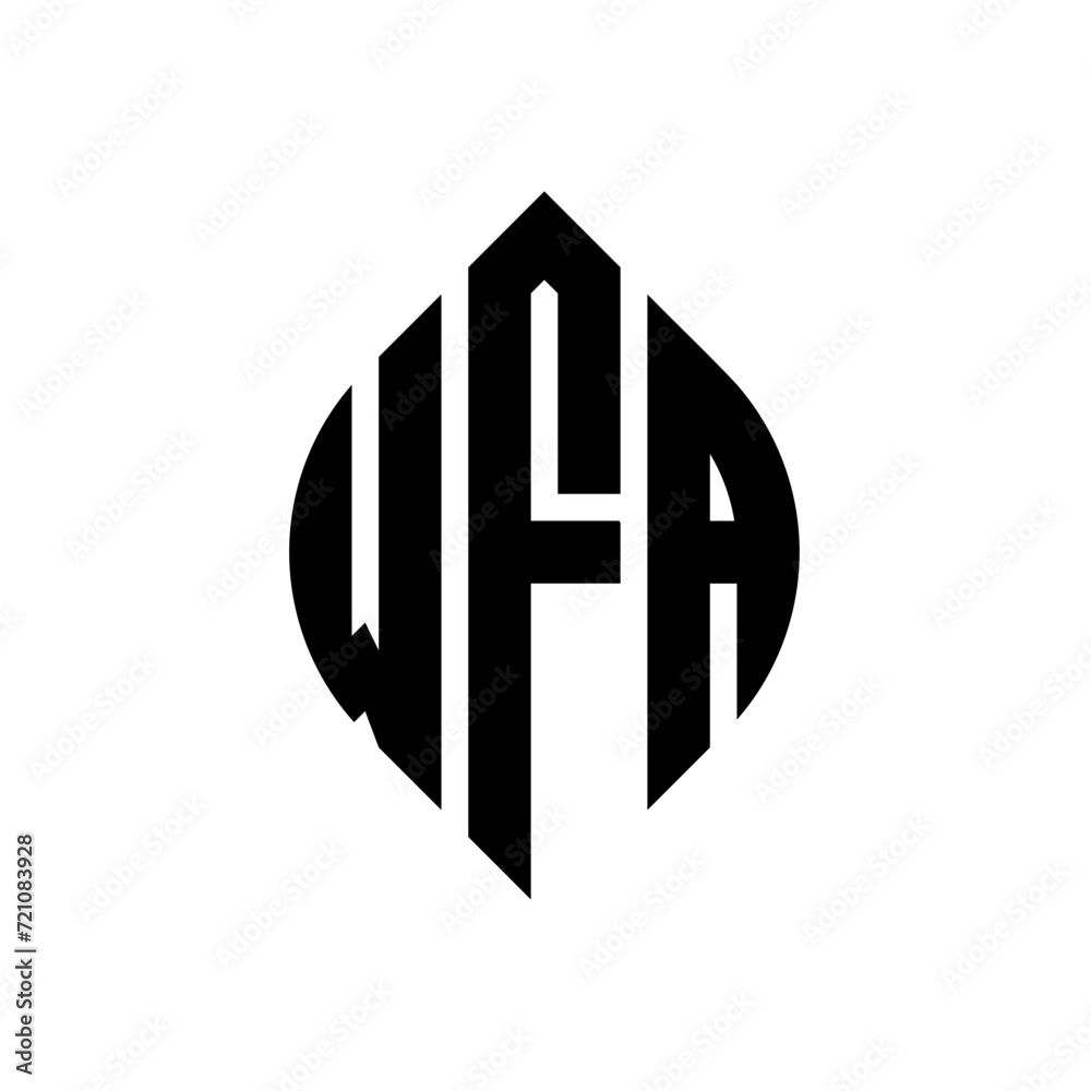 WFA circle letter logo design with circle and ellipse shape. WFA ellipse letters with typographic style. The three initials form a circle logo. WFA circle emblem abstract monogram letter mark vector.