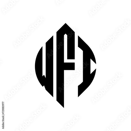 WFI circle letter logo design with circle and ellipse shape. WFI ellipse letters with typographic style. The three initials form a circle logo. WFI circle emblem abstract monogram letter mark vector. photo