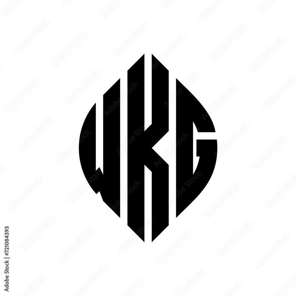 WKG circle letter logo design with circle and ellipse shape. WKG ellipse letters with typographic style. The three initials form a circle logo. WKG circle emblem abstract monogram letter mark vector.