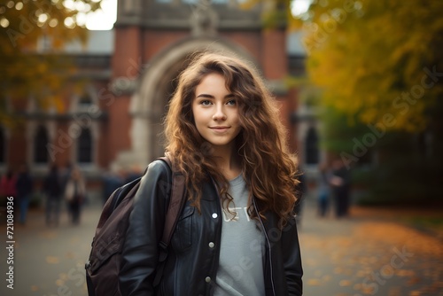 Young girl student outside college