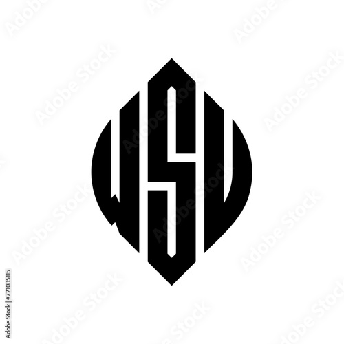 WSU circle letter logo design with circle and ellipse shape. WSU ellipse letters with typographic style. The three initials form a circle logo. WSU circle emblem abstract monogram letter mark vector. photo