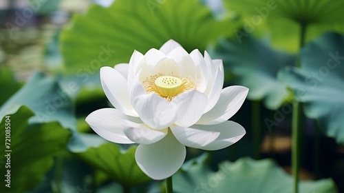 Lotus in Full Bloom  Focus on a single fully bloomed white lotus flower  capturing its delicate petals and intricate details