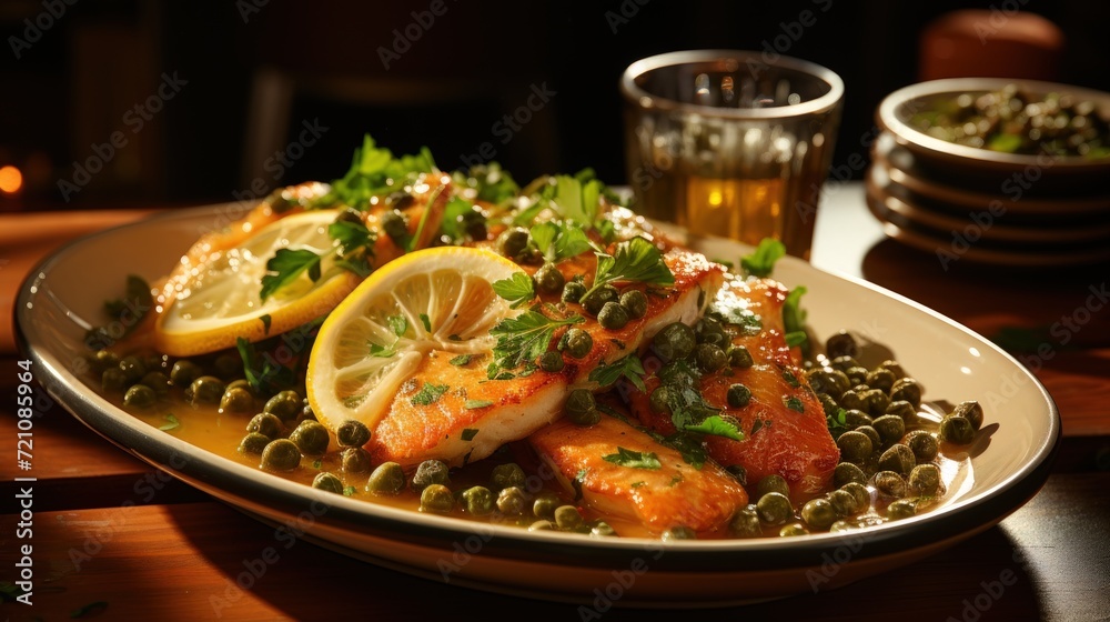 Chicken Piccata with Lemon Caper Sauce. Best For Banner, Flyer, and Poster