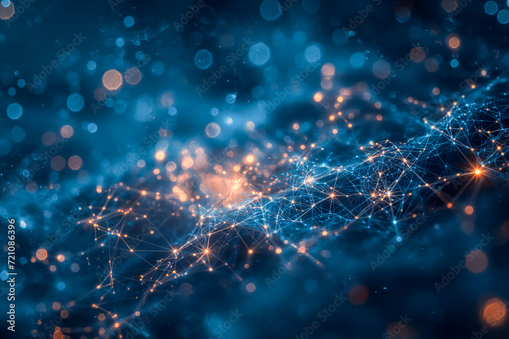 Obraz premium Cybernetic Network Flow in Blue and Orange