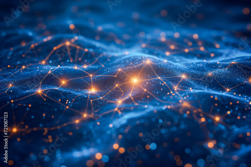 Blue Network Grid with Luminous Connections