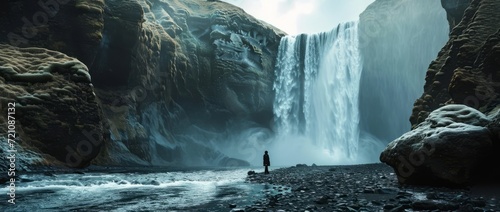 Icelandic Elegance: Waterfalls by Moonlight, Generative AI