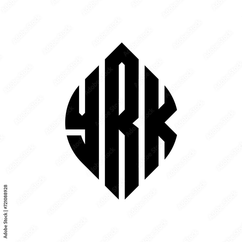 YRK circle letter logo design with circle and ellipse shape. YRK ellipse letters with typographic style. The three initials form a circle logo. YRK circle emblem abstract monogram letter mark vector.