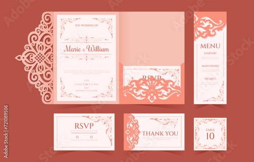 Clean Wedding Invitation Laser Cut Template Collection